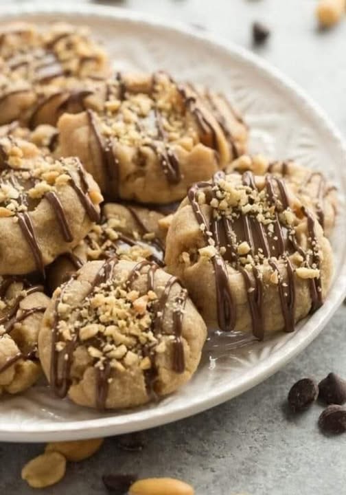 Peanut Butter Turtle Thumbprint Cookies