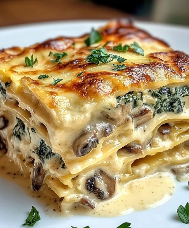Creamy Spinach & Mushroom Lasagna